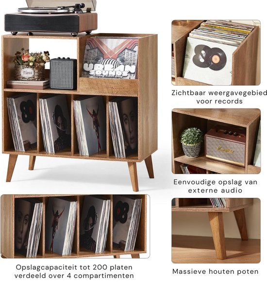 SNJY® Platenspeler Meubel - Platenspeler Kast - LP Houder - Platenhouder - 40D x 80B x 82,6H cm - Bruin — afbeelding 2
