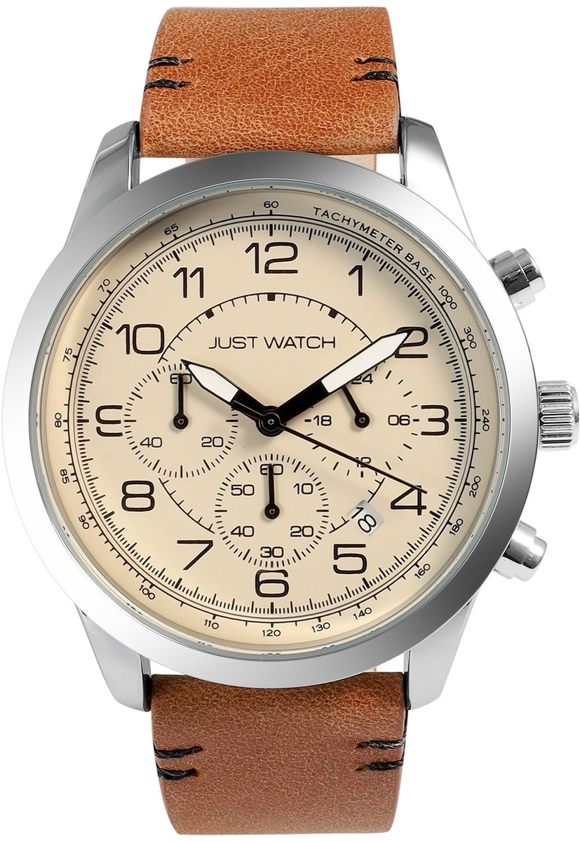 JUST WATCH Herenhorloge van echt leer Atticus Just Watch heren chronograaf, leren band, 5 ATM