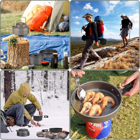 Camping Kookset - Camping Pannenset - 3-delig - Voor 2-3 Personen - Opvouwbaar - Aluminium - Theepot Pan En Steelpan - Oranje Handgreep van Merkloos — afbeelding 4