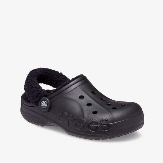Zwart gevoerde Crocs klomp met draaibare band.