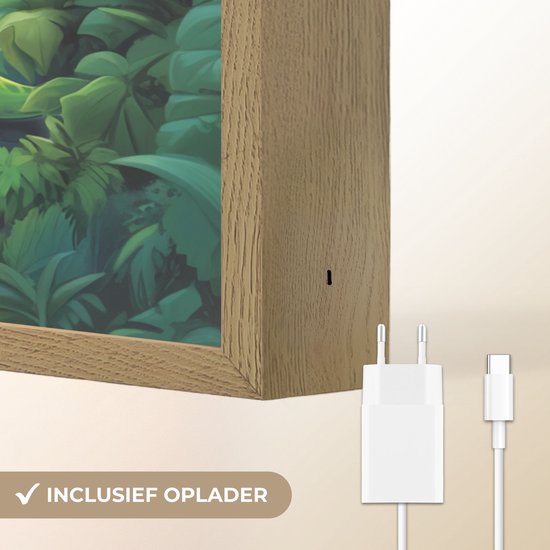 Nachtlampje 40x30 cm - Kinder lamp - Schildpad - Dino - Jungle - Waterval - Tafellamp kinderkamer draadloos - Slaapkamer lampje - Bedlamp kinderen - Kinderlampje - Wandlamp babykamer - Nachtlampjes van OnlyWow — afbeelding 5