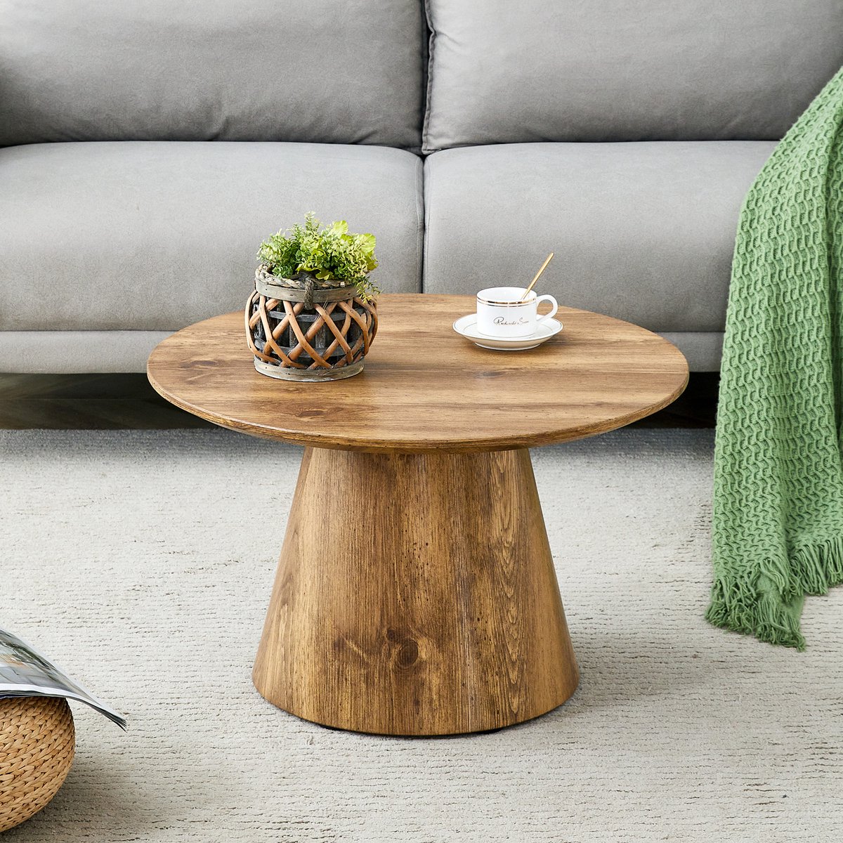 REDOM Ronde Bijzettafel - Houtlook - Scandinavische Stijl - Voor Woonkamer - MDF - Houtkleur - 60 X 35 Cm