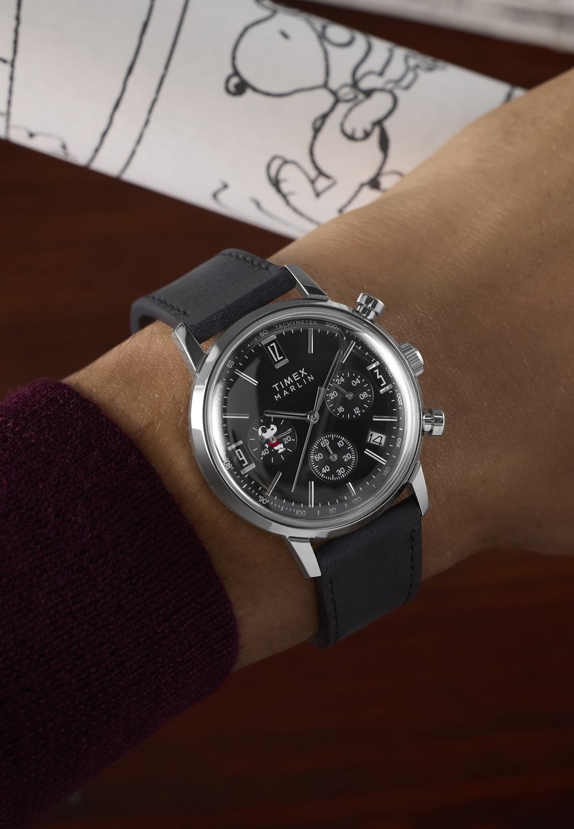 Timex Timex X Peanuts Marlin® Joe Cool Quartz Analoog Horloge Zwart Kast: 100% Roestvrij Staal | Armband: 100% Leer 40 mm TW2Y48500AJ