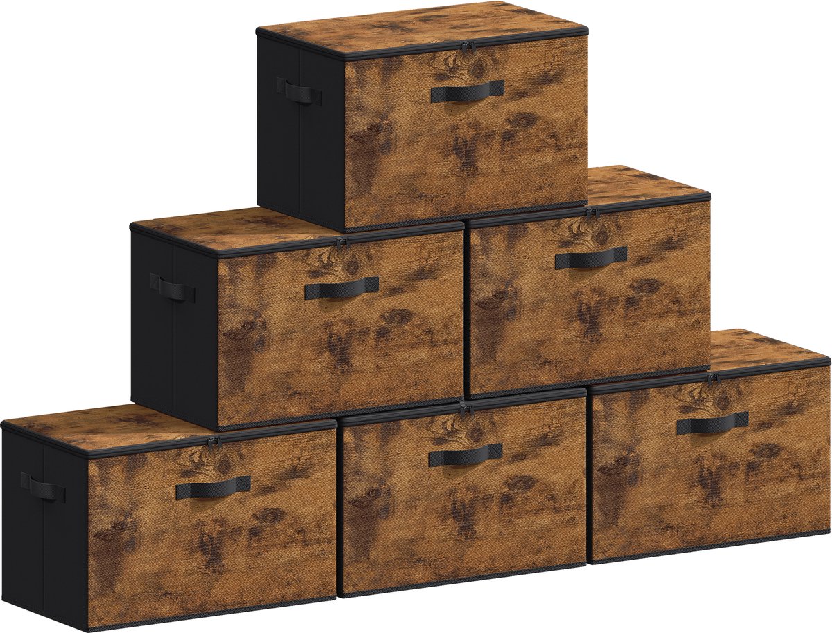 SONGMICS - Opbergbox - Opbergdoos - Deksel - Opvouwbare - Handgrepen - Set van 6 - Kledingopslag