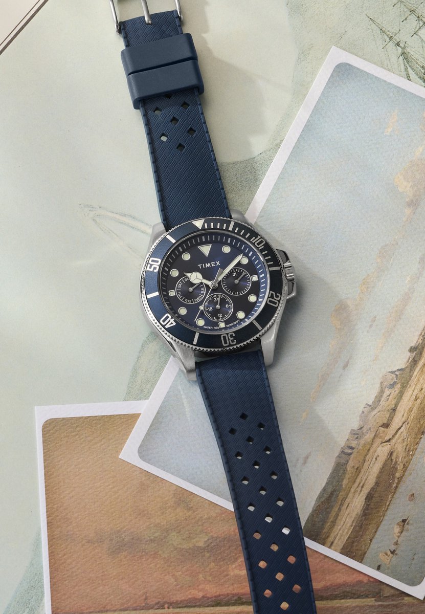 Timex Harborside Coast Multifunction Quartz Analoog Horloge Blauw Kast: 100% Laag Lood Messing | Armband: 100% Hars 43 mm TW2Y33400AJ