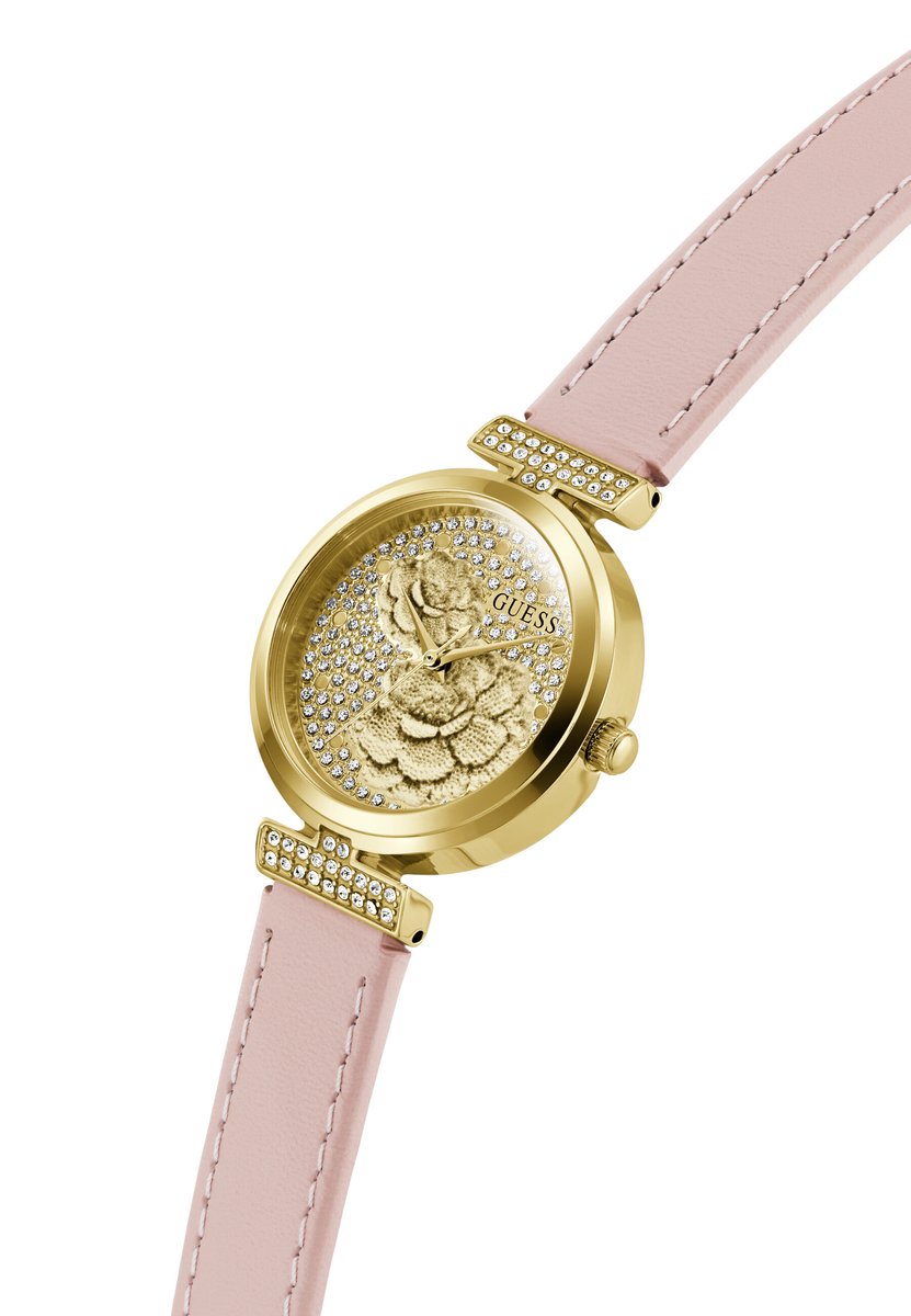 Guess Array Quartz Analoog Horloge Roze Kast: 100% Roestvrij Staal | Armband: 100% Leer 28 mm GW1046L2, GW1046L4