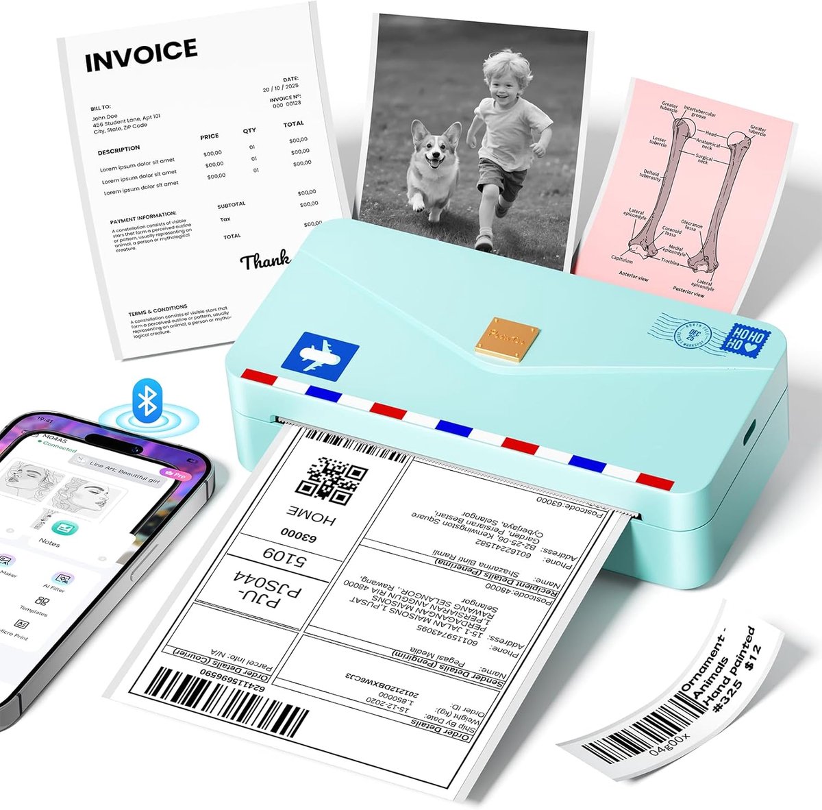 Draagbare Printer - Mini Printer Thermisch - Labels Foto's Notities - 304 DPI Hoge Resolutie - 110mm Maximaal - Groen