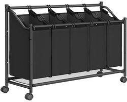 SONGMICS - Wasmand - Wasmand met Wieltjes - 4 Afneembare Waszakken - Voor Bijkeuken Slaapkamer Badkamer