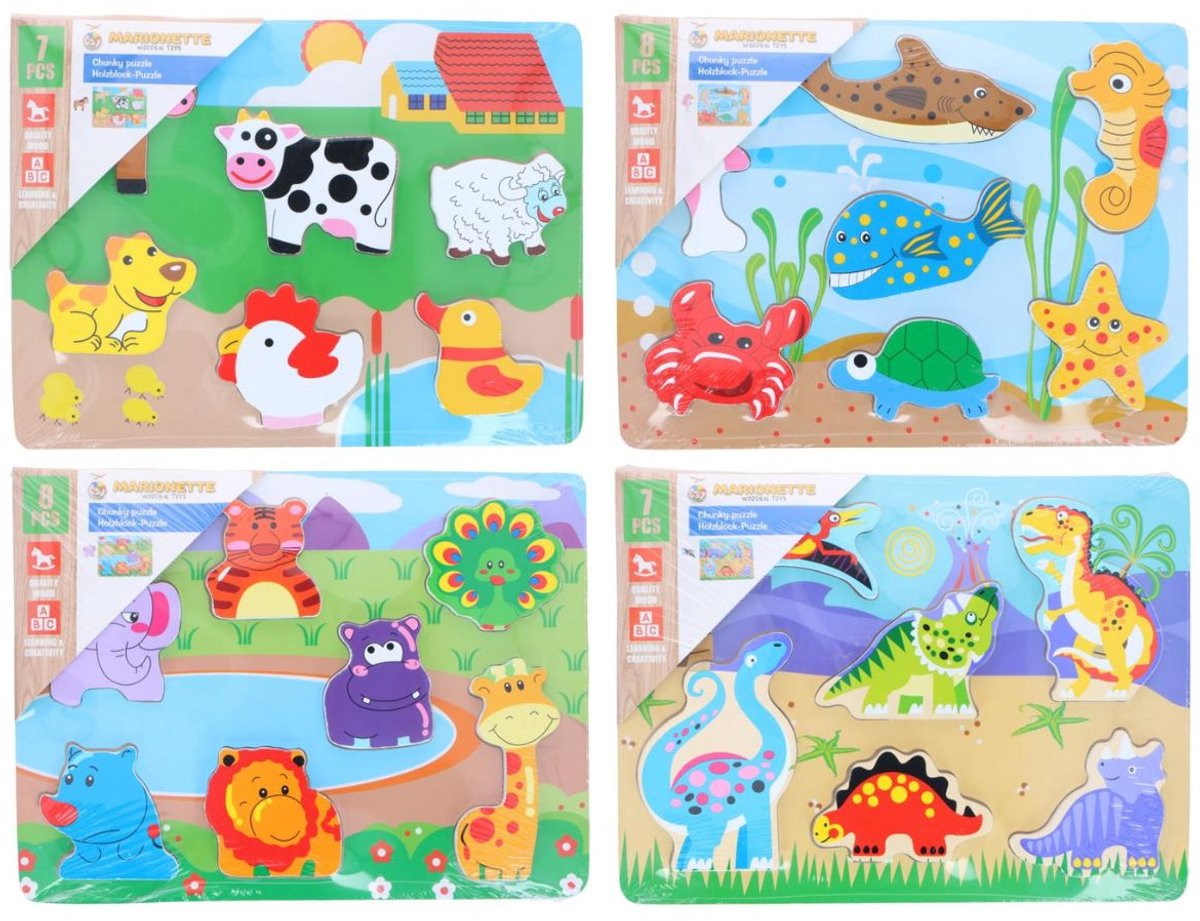 Marionette Wooden Toys Houten Puzzel - Montessori Speelgoed - Educatief Speelgoed 18m+ - Assorti