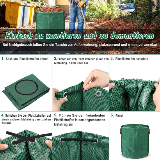 Tuinafvalzakken - Loofzakken Compostzakken - Tuinonderhoud Opruimen - Zelfopstellend Stabiel - 272 Liter 8 Stuks - Groen — afbeelding 2