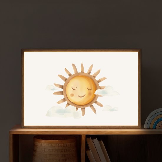 Nachtlampje 60x40 cm - Kinder lamp - Zon - Wolken - Pastel kleuren - Tafellamp kinderkamer draadloos - Slaapkamer lampje - Bedlamp kinderen - Kinderlampje - Wandlamp babykamer - Nachtlampjes van Merkloos — afbeelding 2
