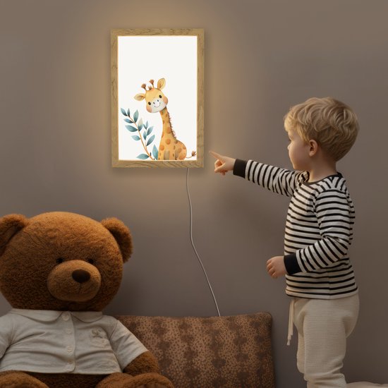 Nachtlampje 20x30 cm - Kinder lamp - Giraf - Dier - Wilde dieren - Tafellamp kinderkamer - Slaapkamer lamp - Bedlamp kinderen - Kinderlampje stopcontact - Wandlamp babykamer - Nachtlampjes van MoonlightTT — afbeelding 5