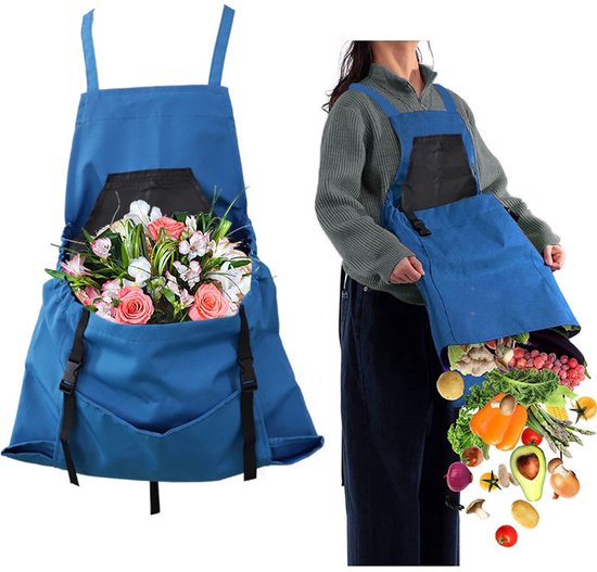 Tuinschort - Buiten Plukschort met grote zakken - Tuinschort met zakken - Blauw - 60*50cm - Oxford-stof - Verstelbare tuinschort - Met oogstzak - Waterdicht - Cadeau voor iemand die van tuinieren houdt van Merkloos	 — afbeelding 3