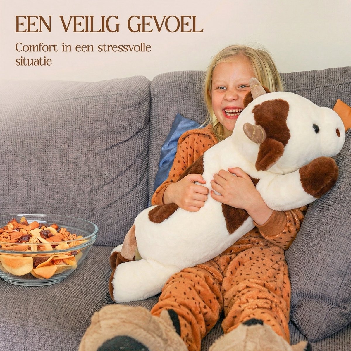 Big Baloo Verzwaringsknuffel Koe 2,5KG/70CM - Verzwaarde Zware Anxiety Knuffel - Weighted stuffed animal voor Kind & Volwassenen — afbeelding 5