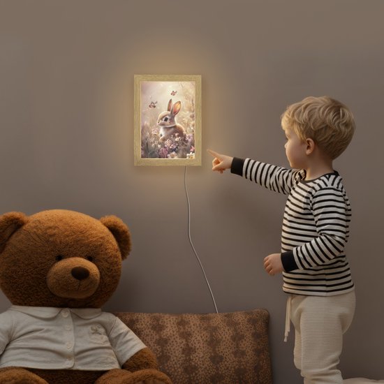 Nachtlampje 15x20 cm - Kinder lamp - Konijntje - Bruin - Bloemen - Vlinders - Tafellamp kinderkamer - Slaapkamer lamp - Bedlamp kinderen - Kinderlampje stopcontact - Wandlamp babykamer - Nachtlampjes van Merkloos — afbeelding 5