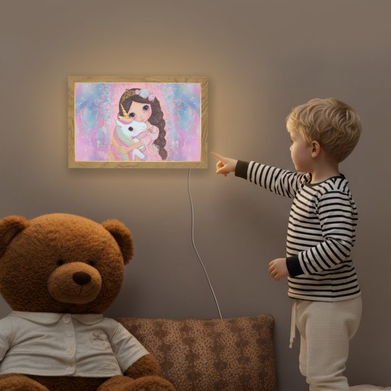 Nachtlampje 30x20 cm - Kinder lamp - Meisje - Eenhoorn - Glitter - Tafellamp kinderkamer - Slaapkamer lamp - Bedlamp kinderen - Kinderlampje stopcontact - Wandlamp babykamer - Nachtlampjes van Decoways — afbeelding 5