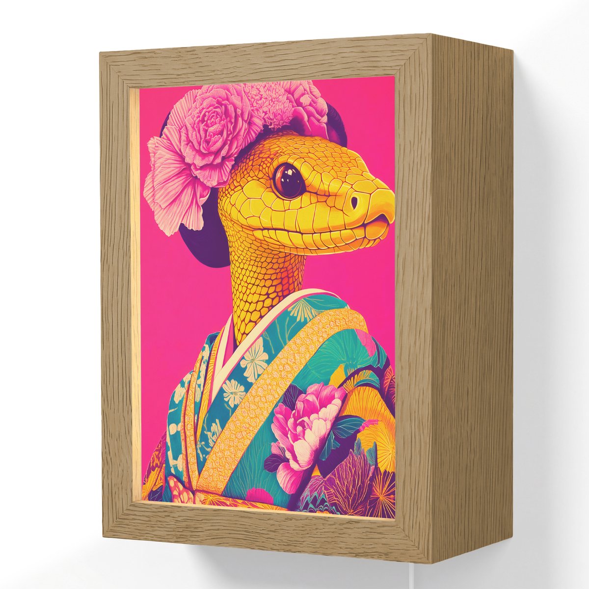 Wandlamp 15x20 cm - Oplaadbaar - Hagedis - Bloemen - Roze - Kimono - Wandlampen binnen woo