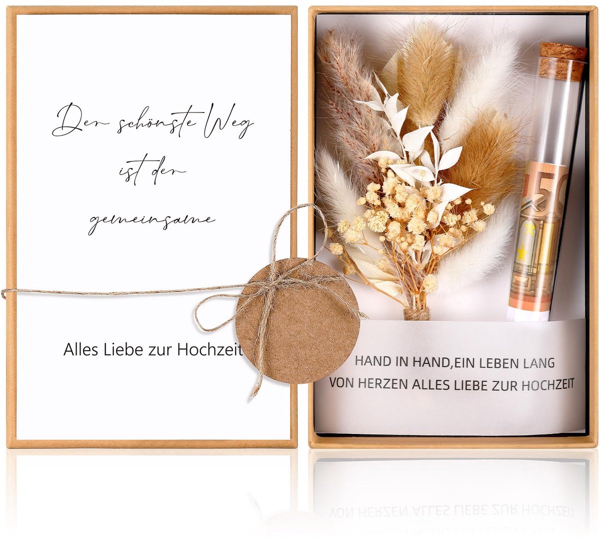 Geldcadeau voor de Bruiloft - Inclusief Geschenkdoos en Droogbloemen - 18 x 11 x 3 cm