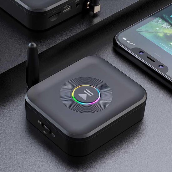 Bluetooth 5.1 Audio Ontvanger - 50 meter - TF Kaart - 3.5mm AUX - Antenne - Sfeerlicht - voor Auto en Versterker - zwart — afbeelding 2