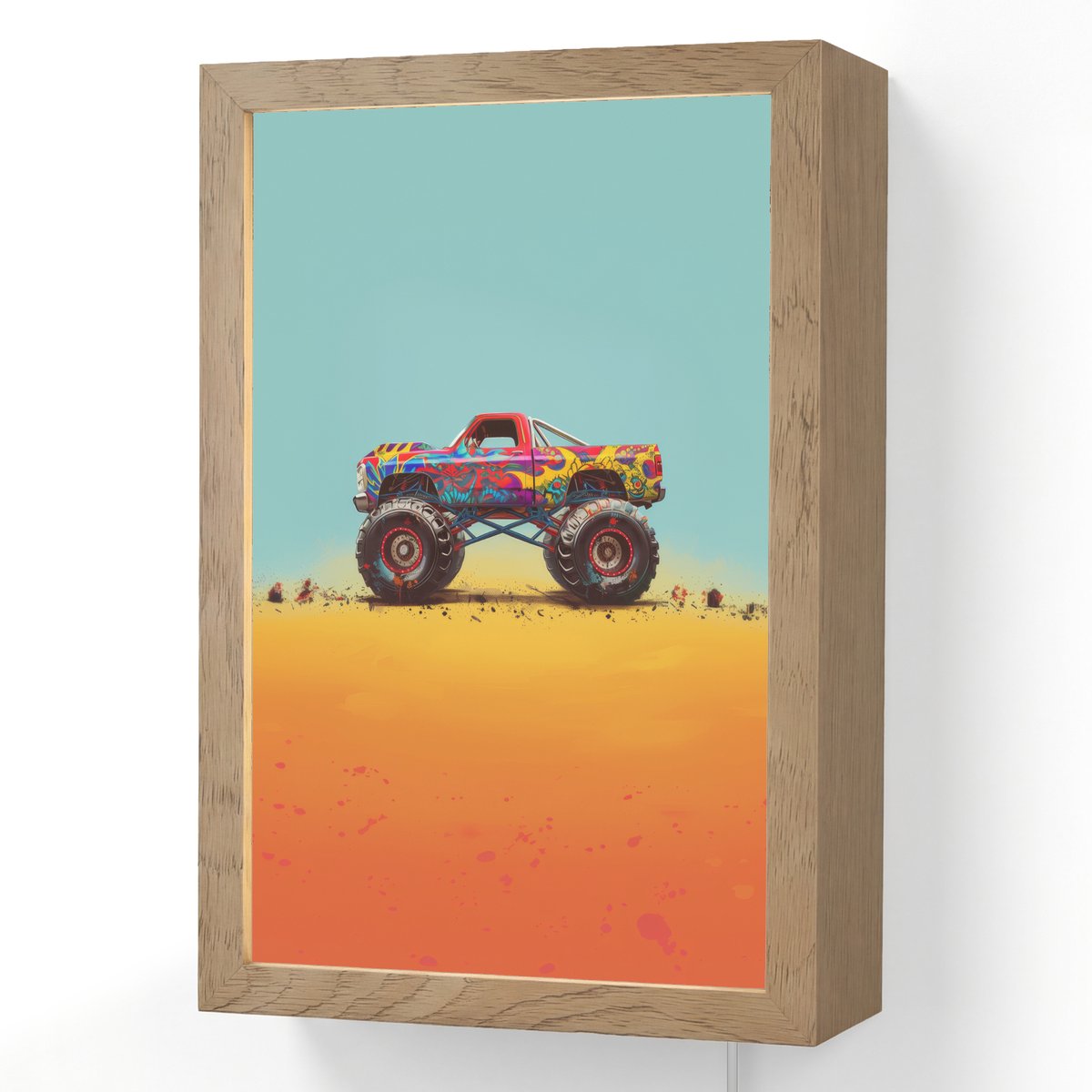 Wandlamp 20x30 cm - Oplaadbaar - Monstertruck - Graffiti - Jongens - Auto - Wandlampen bin