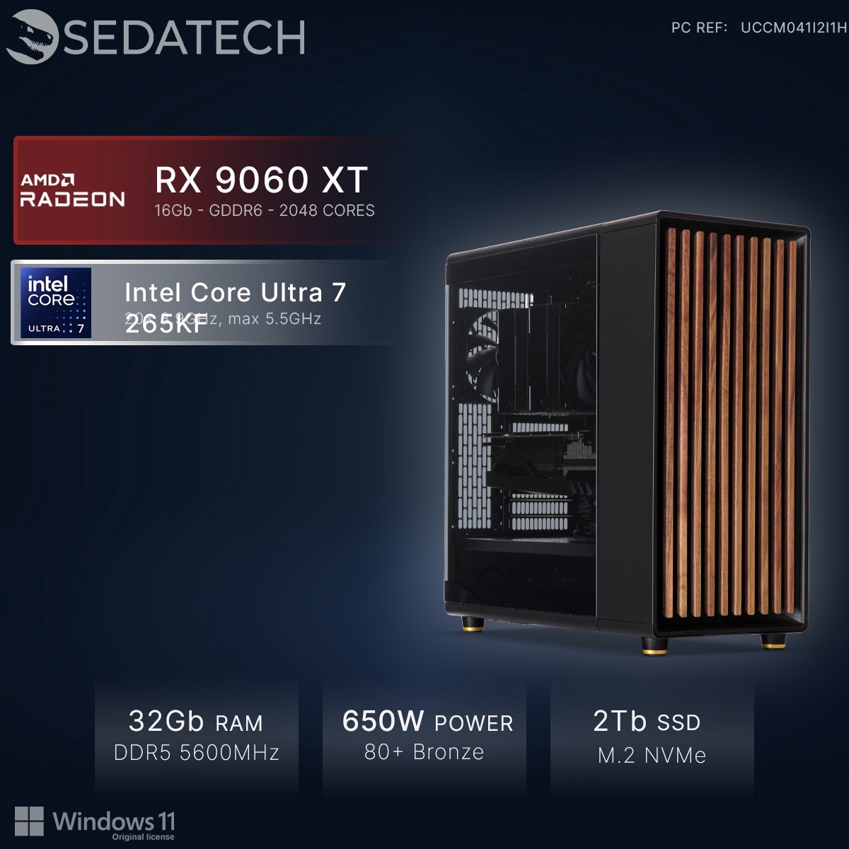 Sedatech Advanced Gaming PC Premium • Intel Core Ultra 7 265KF 20x 3.9GHz • Radeon RX 9060XT • 32Gb DDR5 • 2Tb SSD M.2 • WiFi • Bluetooth, USB C • Windows 11 • Desktop computer thumbnail 3
