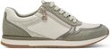 Witte en groene Tamaris sneaker met ritssluiting en veters. Suède- en textielpanelen.