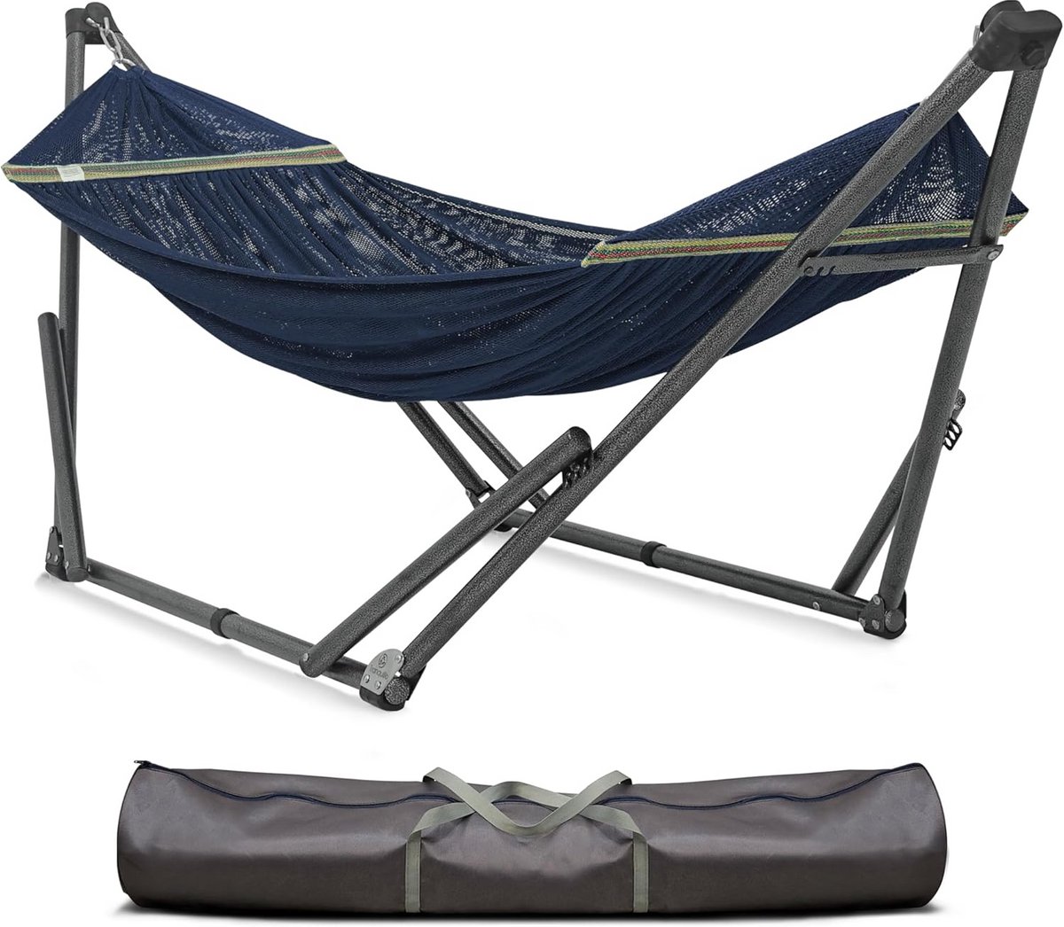 Verstelbare Hangmat met Standaard 250 kg – Inklapbaar Campingmodel met Draagtas