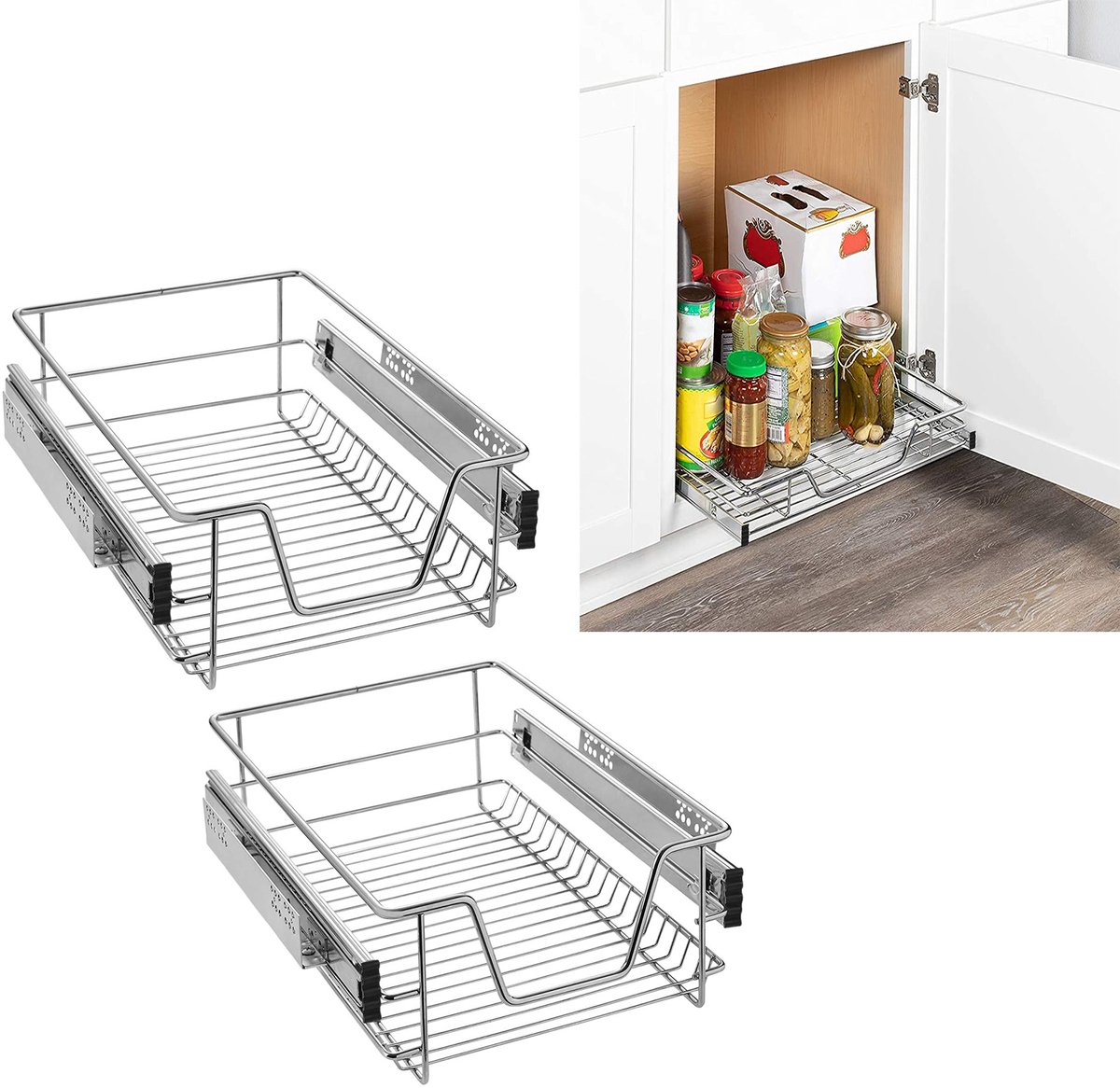 Aufun 2 x Telescopische Laden - 40cm (Buitenbreedte) - Uittrekkende Planken voor Keuken- en Slaapkamerkasten
