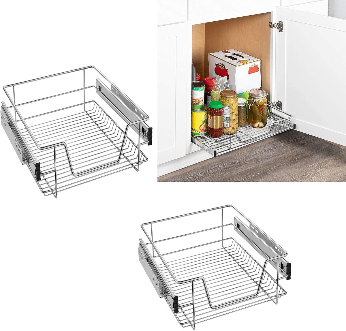 Aufun 2 x Telescopische Laden - 50cm (Buitenbreedte) - Uittrekkende Planken voor Keuken- en Slaapkamerkasten