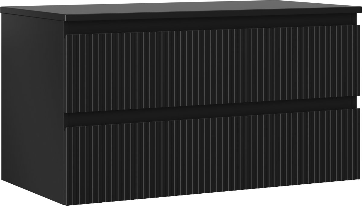 Mexen Rivel badkamerkastje onder de wastafel 90 cm met blad, 2 lades, geribbeld, zwart mat - 91A20-09047-2-BFFC71