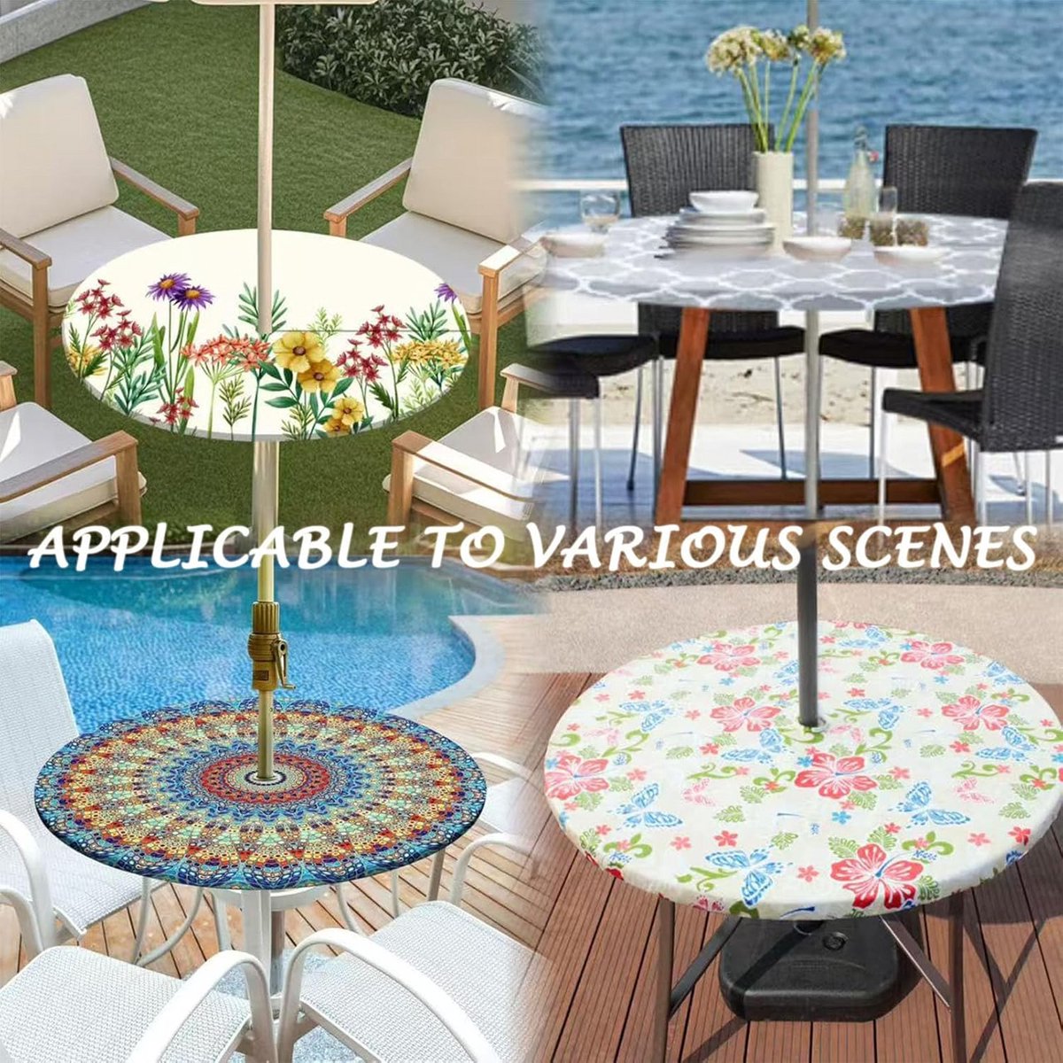 Ronde Tafelkleed Waterdicht met Ritssluiting voor Parasol - Elastisch & Afwasbaar