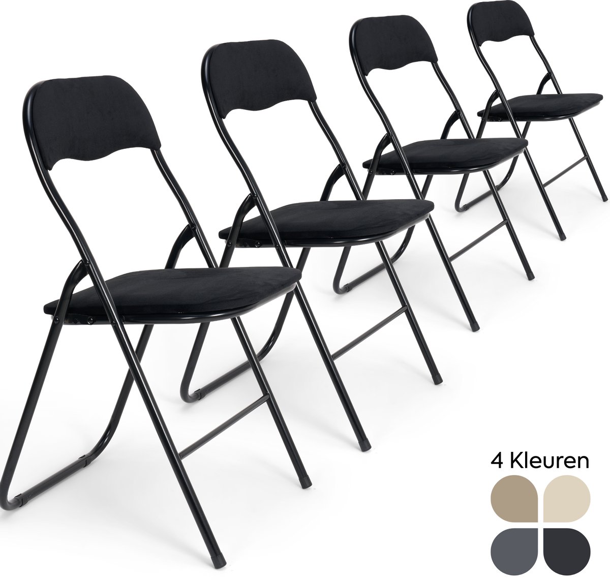 Trendy Meije® Nova Klapstoelen Set van 4 - Zwart - Velvet Fluweel - Inklapbaar - Zithoogte 45 cm - Opvouwbare Stoelen - Vouwstoel