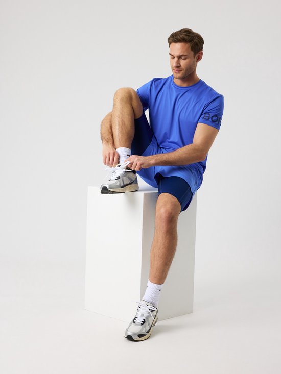 Björn Borg Sportshirt Heren Korte Mouw - Amparo Blauw - Gerecycled Polyester - Maat L