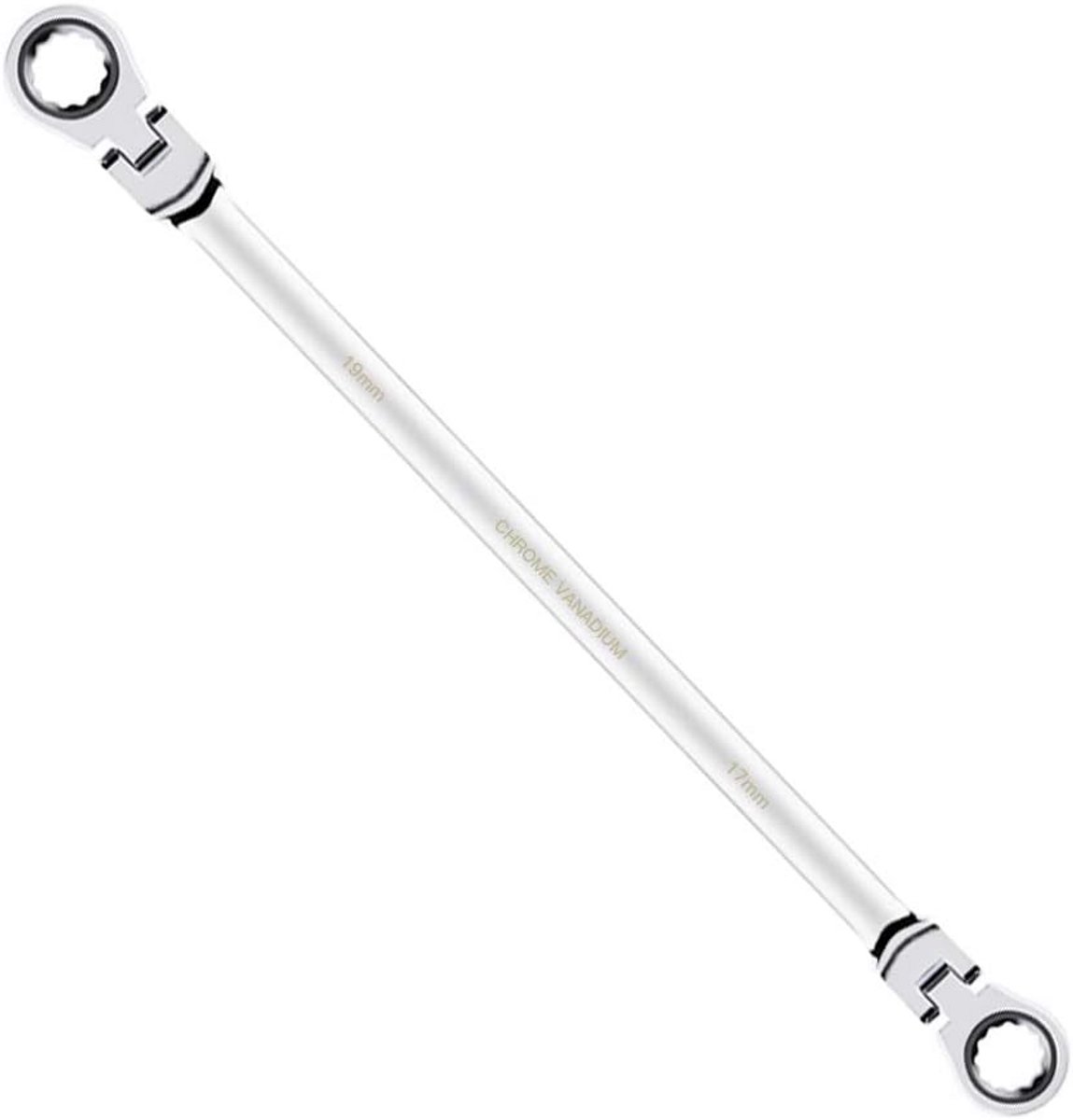 Flexibele Ratelsleutel Extra Lang Met Dubbele Ringsleutel 17mm en 19mm Chroom-Vanadium