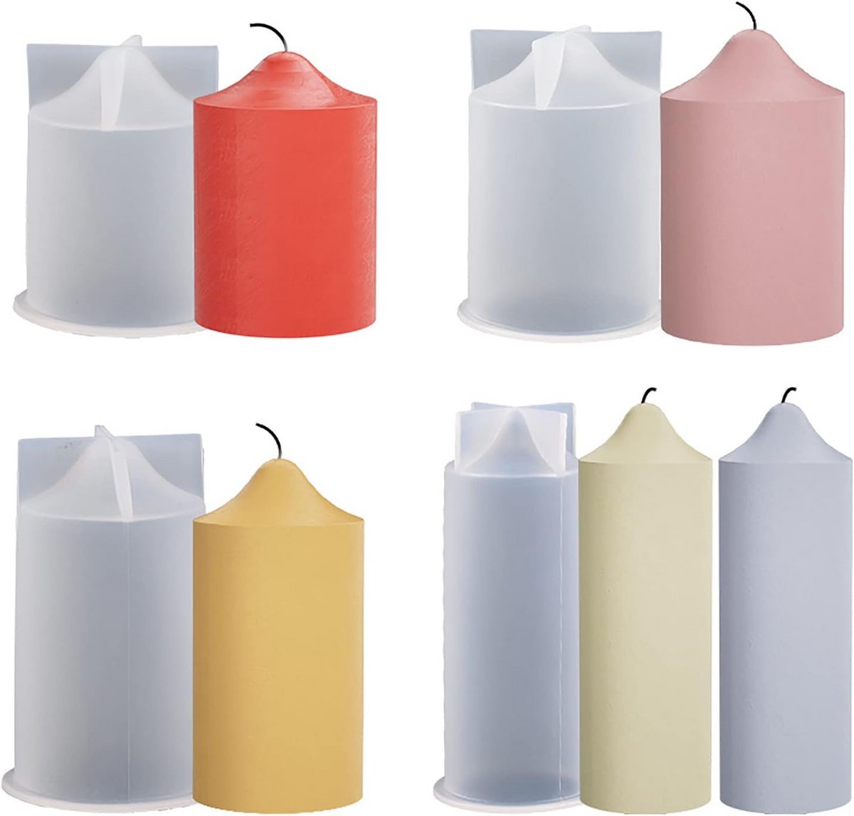 4x Cilindervormen Set voor Kaarsen Maken - Siliconen Mal voor DIY Kaarsen, Zeep en Hars Gieten