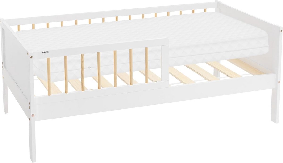 Kinderbed met Matras - Peuterbed Jeugdbed - Veilig Slapen - Met Uitvalbescherming - 70x140 cm - Wit Naturel
