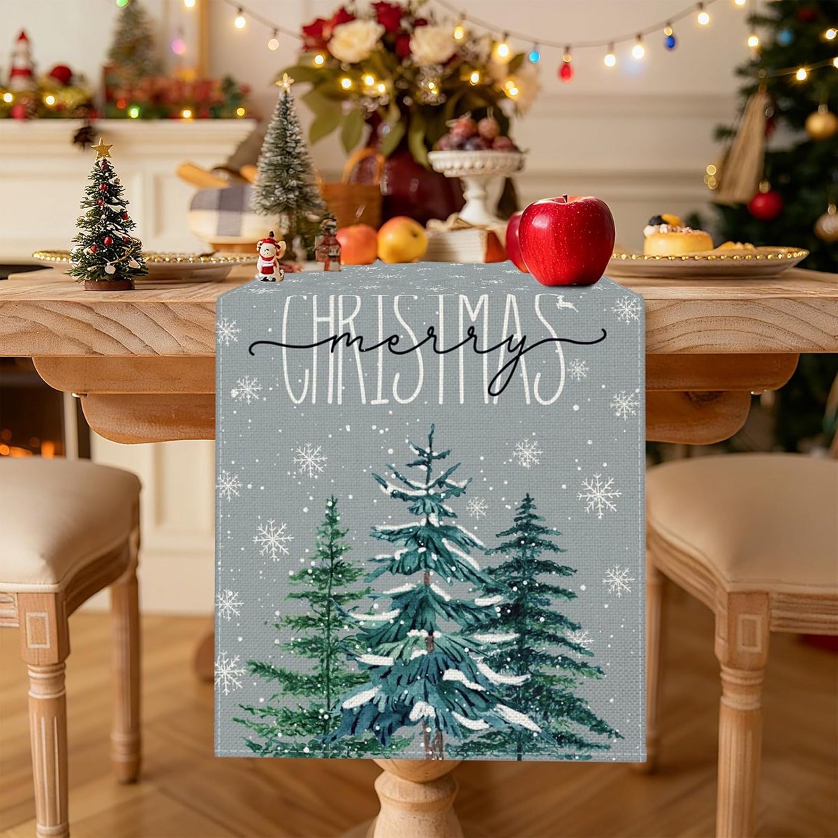Lange Tafelloper Kerst Sneeuwvlokken Winterdecoratie 40x240 cm Grijs