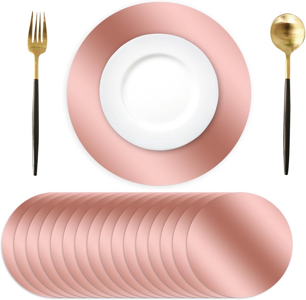 Rose Gold Glitter Papieren Placemats 34 cm - 50 stuks - Ronde Wasmachinebestendige Tafelmatten voor Feest, Bruiloft en Kerst