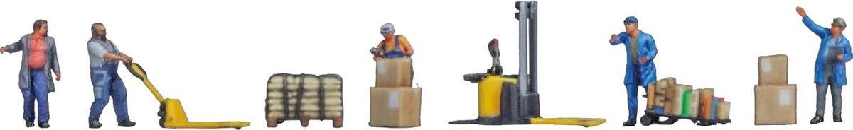 Magazijnwerkers figurenset 3D N-spoor 1:160 pallets vrachtdocumenten diorama modelspoor