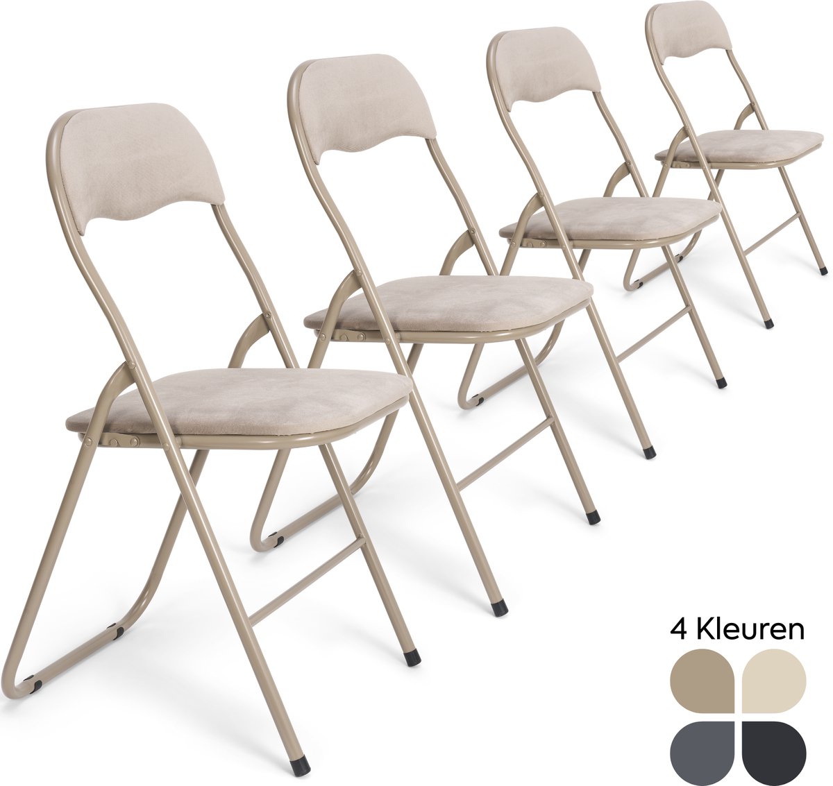 Trendy Meije® Nova Klapstoelen Set van 4 - Taupe - Velvet Fluweel - Inklapbaar - Zithoogte 45 cm - Opvouwbare Stoelen - Vouwstoel