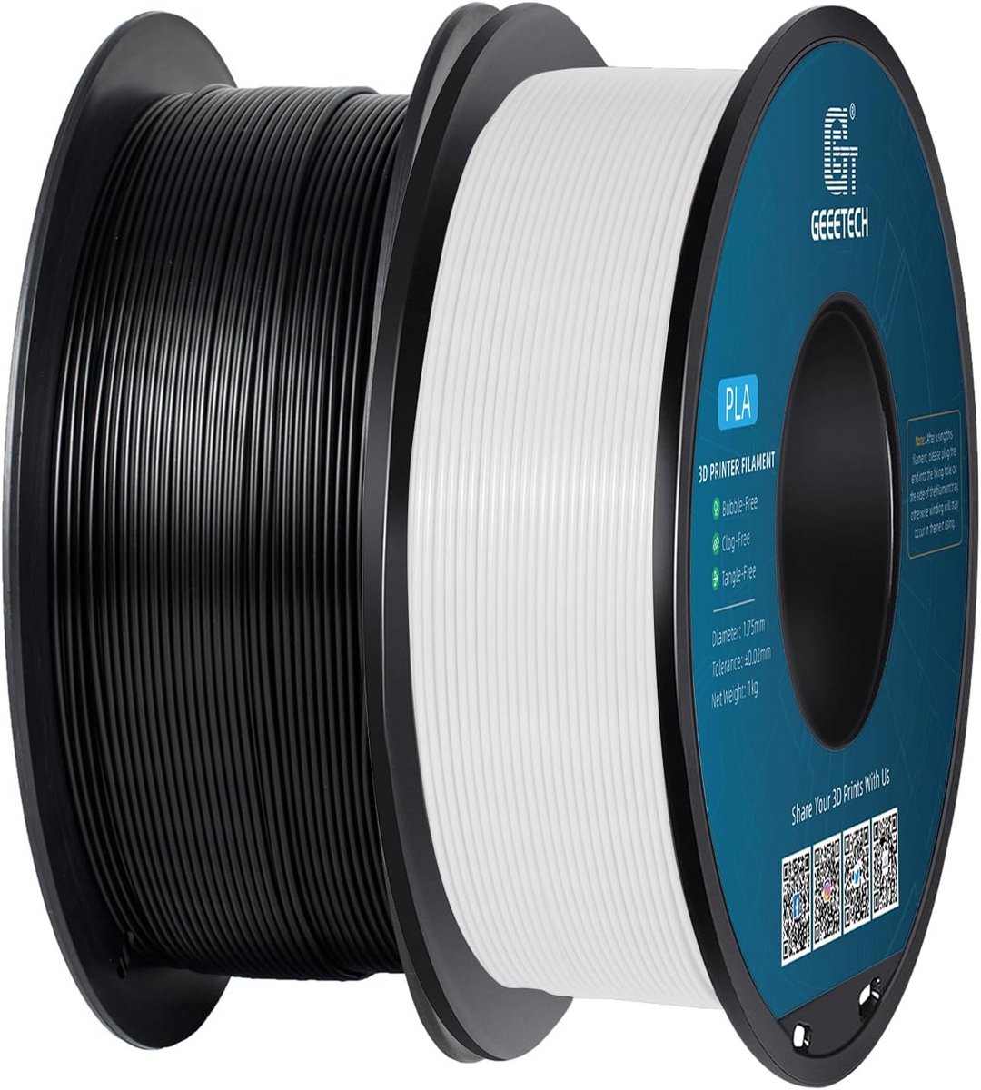 PLA 3D Printer Filament (1.75mm) - 2 kg Spoel - Wit en Zwart