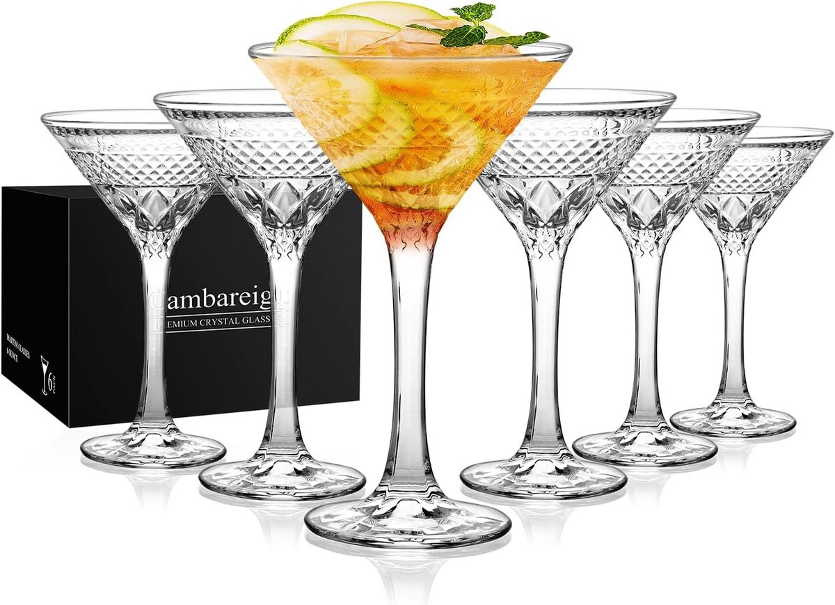 Set van 6 Kristallen Martini Glazen voor Cocktails en Wijn