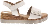 Witte Gabor sandalen met gouden gesp, kurken sleehak en klittenband.