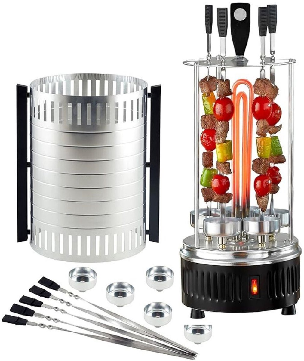 RONN® Kebab Grill – Verticale Grill Inclusief 5 Kebab Spiezen – Donorgrill Met Opvangbakjes – Zilver- 25cm x 25cm x 50cm