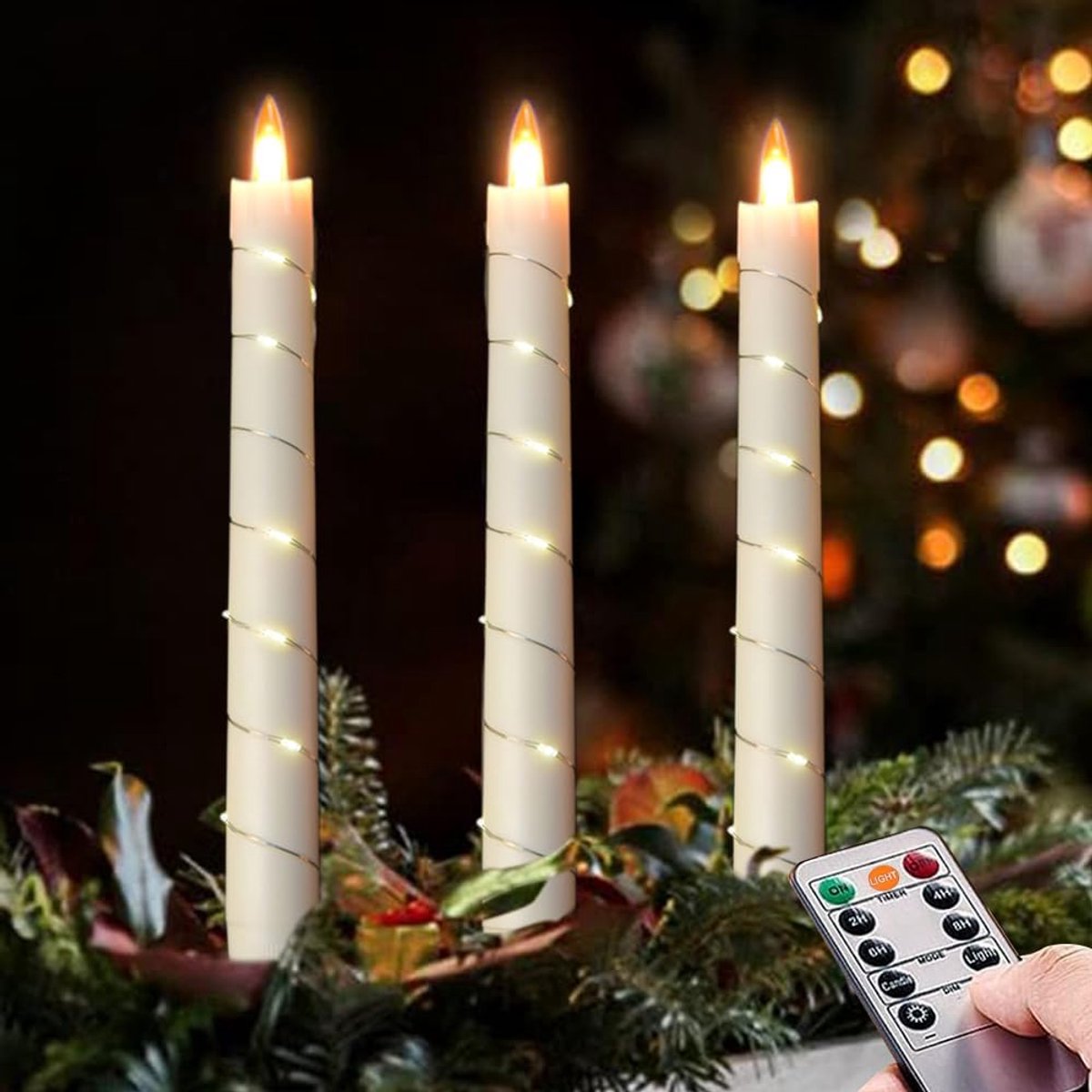 ANMI® vlamloze sterrenkegelkaarsen - set van 3 - flikkerend vlammeffect - afstandsbediening met 11 knoppen - timerfunctie - warm wit licht - decoratie voor Kerstmis en bruiloften