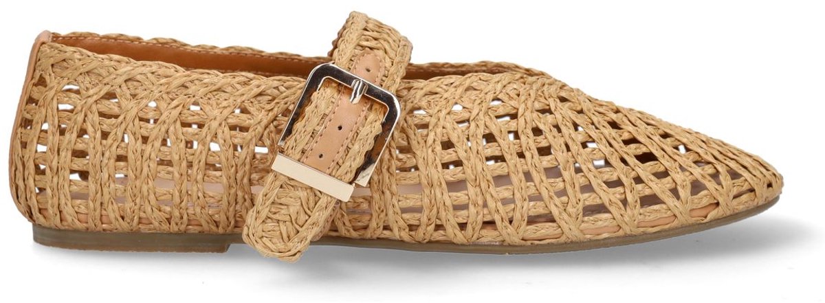 Manfield - Dames - Beige raffia ballerina's - Maat 41