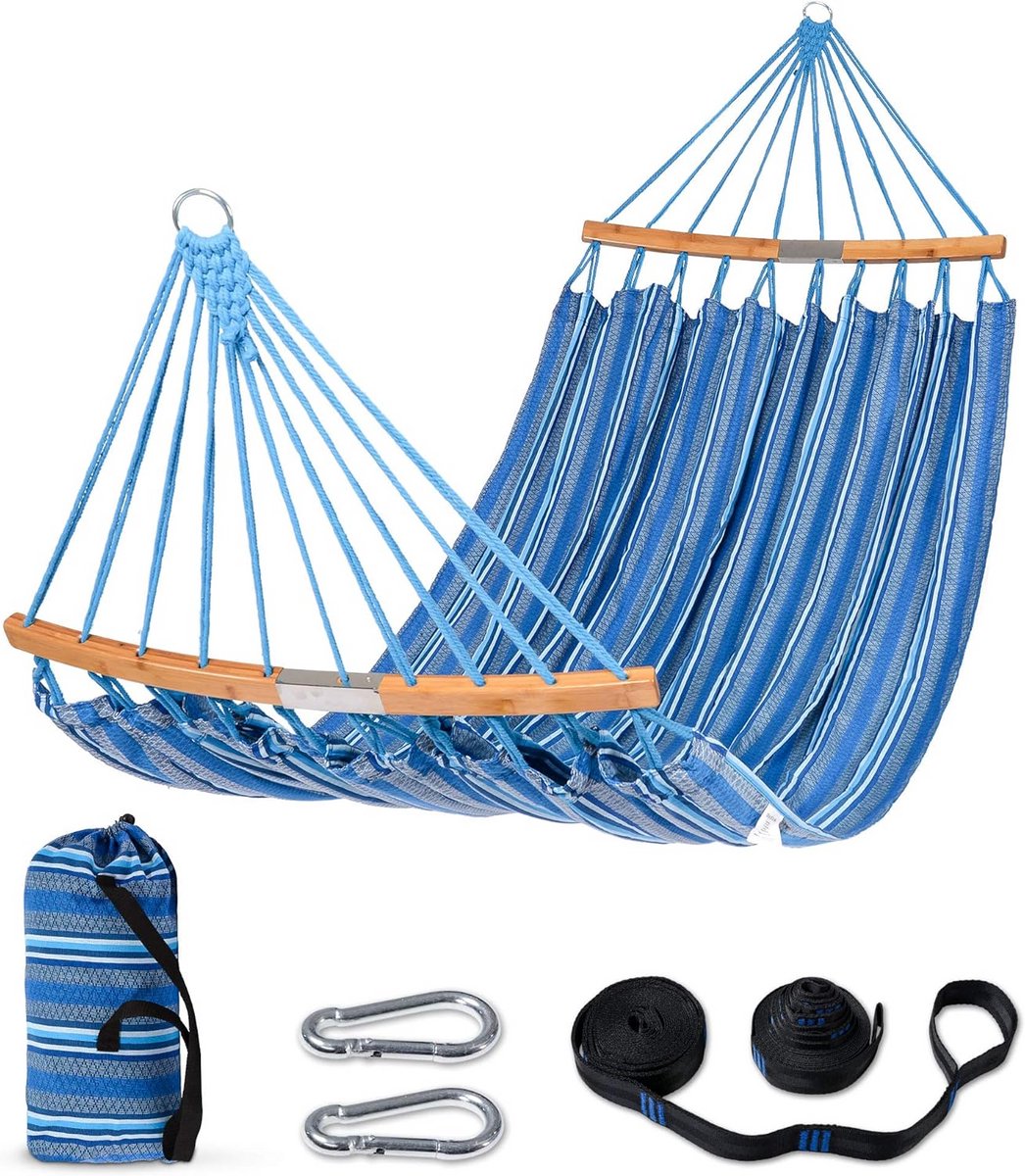 Dubbele Hangmat met Bamboe Spreidbalk - Draagbare Hangmat voor Buiten en Binnen - Max 400 lbs Capacititeit