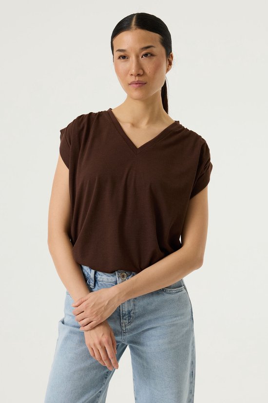 Katoenen V-hals pailletten mid-sleeve casual top, V-hals button down T