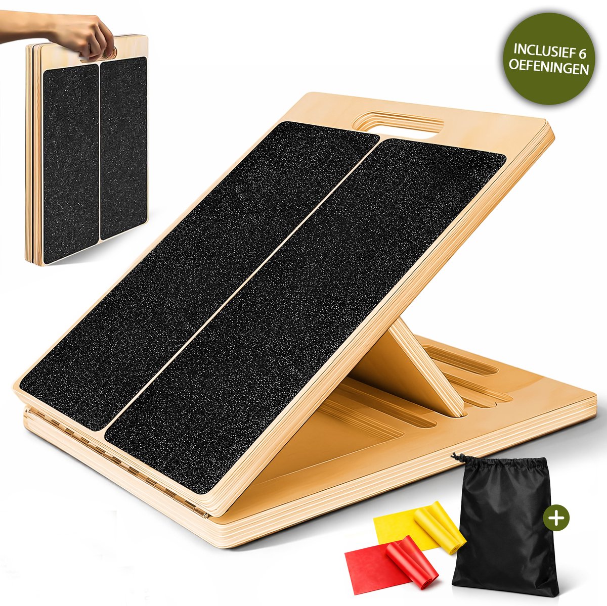 Twins2ball stretch board + Inclusief Draagtas - Verstelbare Slant Board - Balance Board - balansbord - Antislip - 5 standen