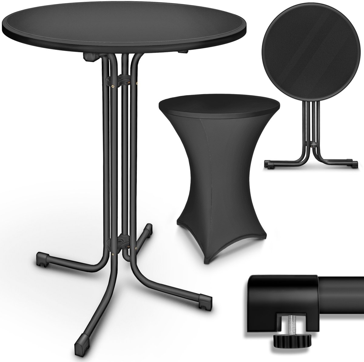 tillvex® Gastro statafel, inklapbaar, diameter 70 cm, met hoes, bistrotafel, klaar gemonteerd, klaptafel, rond, weerbestendige partytafel, tuintafel, binnen en buiten